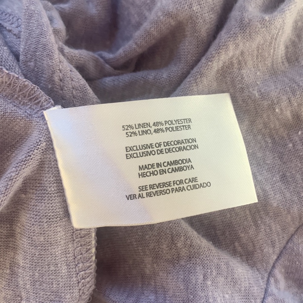 - Orvis Linen Blend V-Neck Top. Never worn. Size L. Tunic Length. Lavender. - Picture 7 of 7